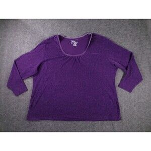 Just My Style Top Womens 4X Plus Size Scoop Neck Casual Purple Waffle Knit